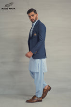 Load image into Gallery viewer, Blue Texture Casual Coat + Ice Blue Shalwar Kameez For Men&#39;s