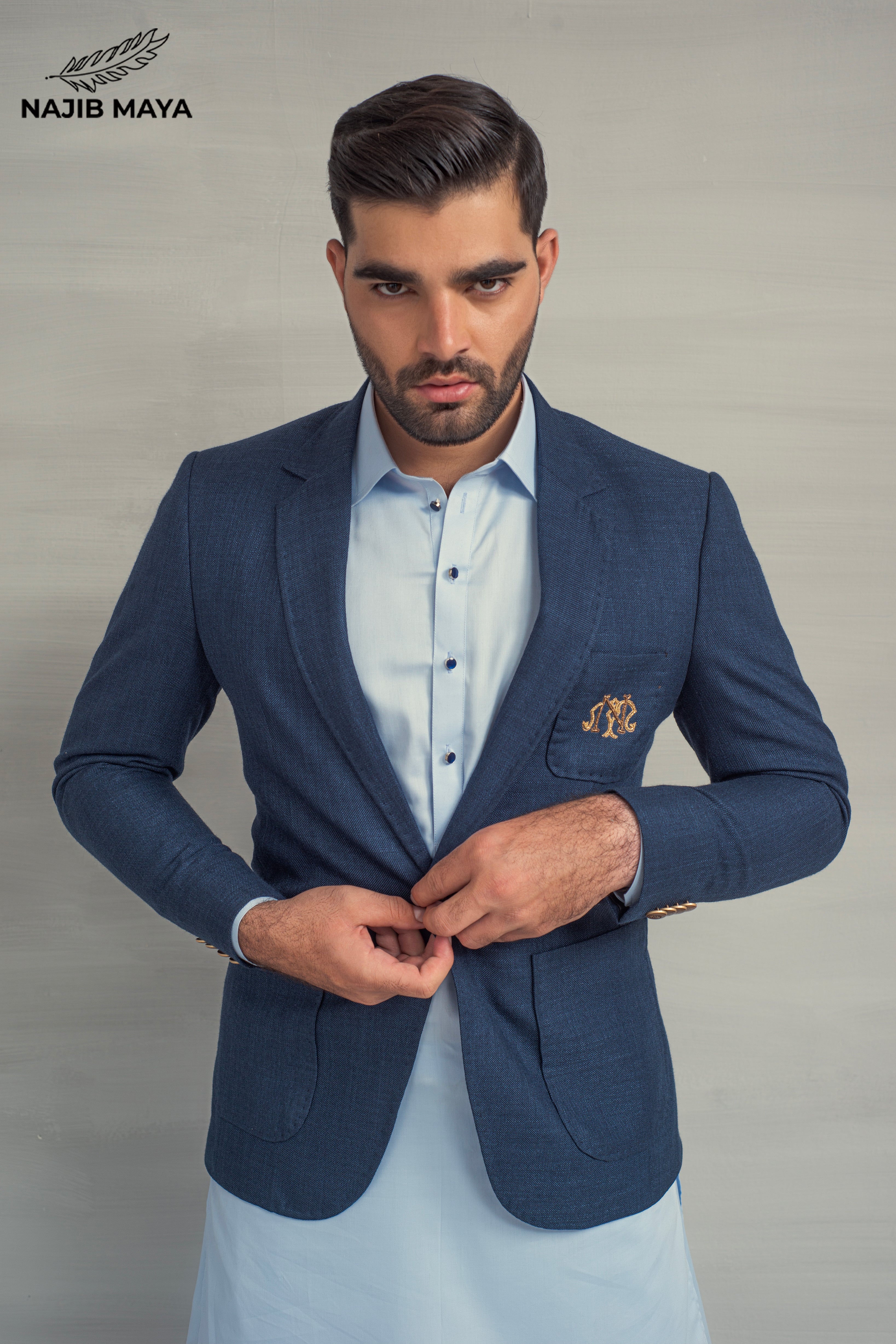 Blue Texture Casual Coat + Ice Blue Shalwar Kameez For Men's Secondary image