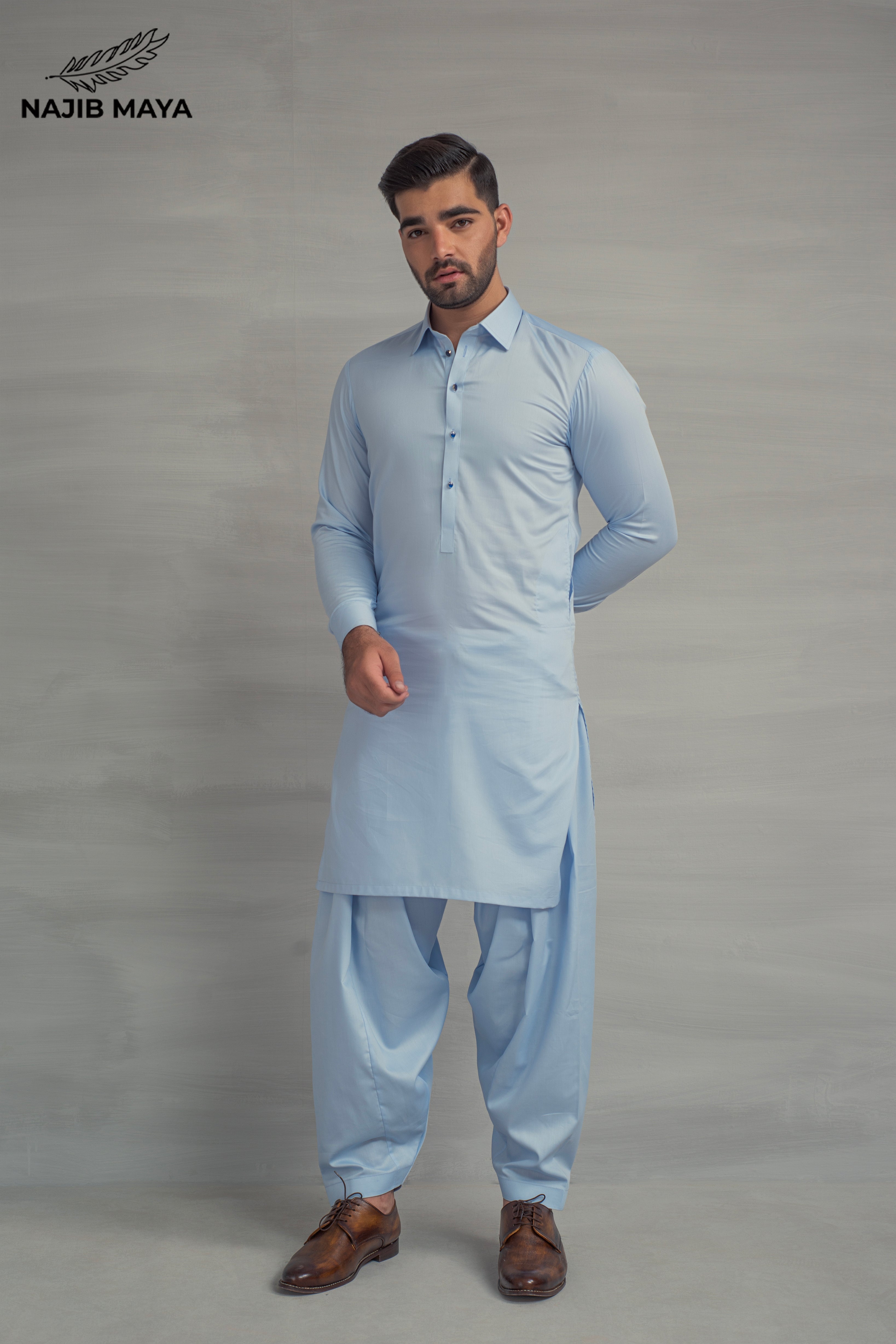 Ice Blue Shalwar Kameez For Men's Main image