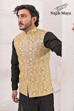 Load image into Gallery viewer, Cream Embroidery Waist Coat &amp; Black Kurta Pajama For Men&#39;s