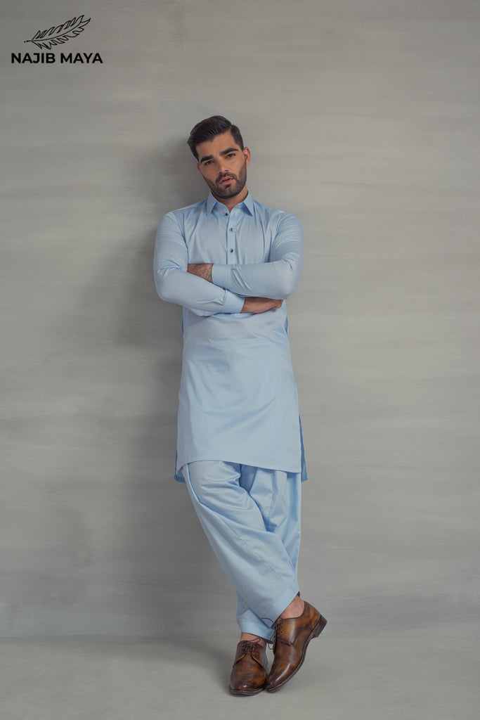 Ice Blue Shalwar Kameez For Men's