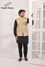 Load image into Gallery viewer, Cream Embroidery Waist Coat &amp; Black Kurta Pajama For Men&#39;s