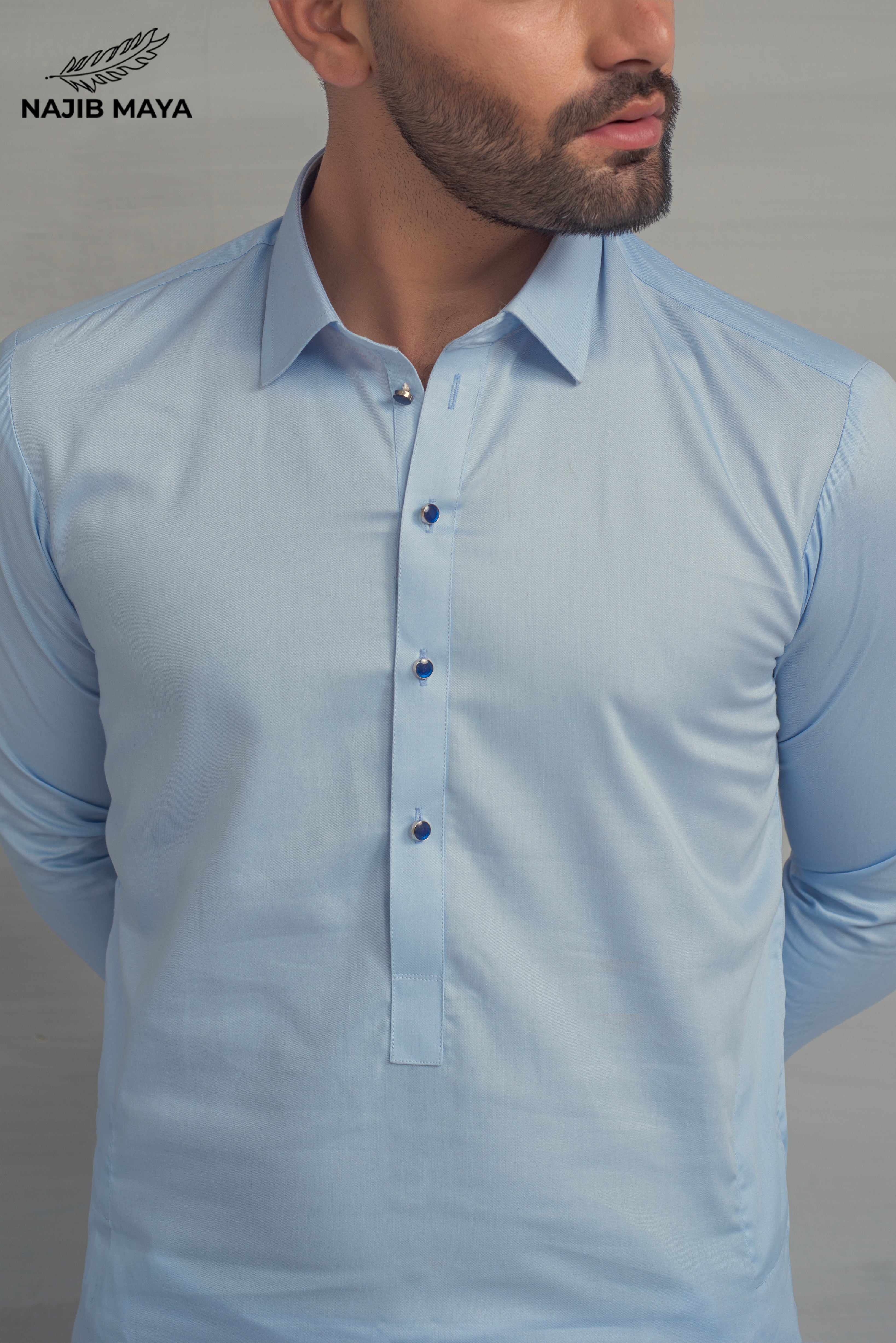 Ice Blue Shalwar Kameez For Men's Secondary image