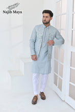 Load image into Gallery viewer, Powder Blue Embroidery + Mirror Work Waist Coat &amp; Powder Blue Embroidery Kurta Pajama For Men&#39;s