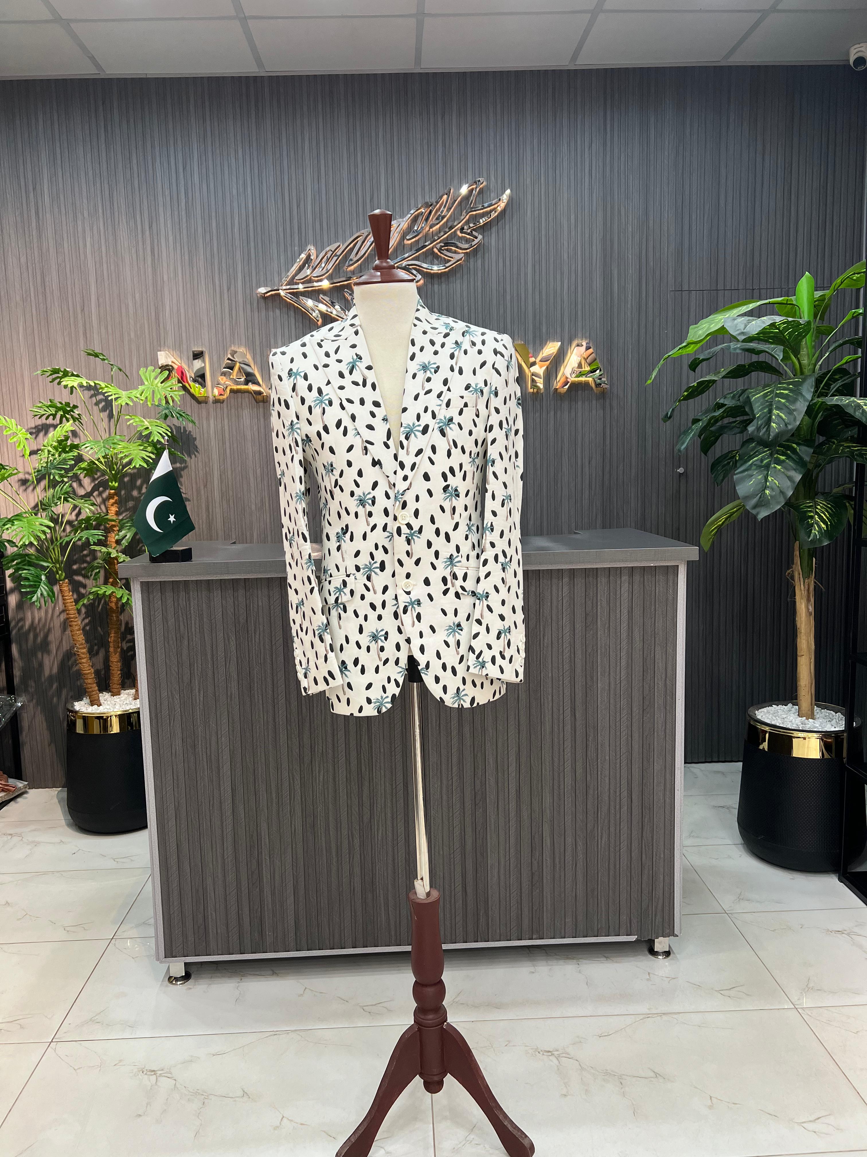 White Printed Casual Coat For Men's Main image