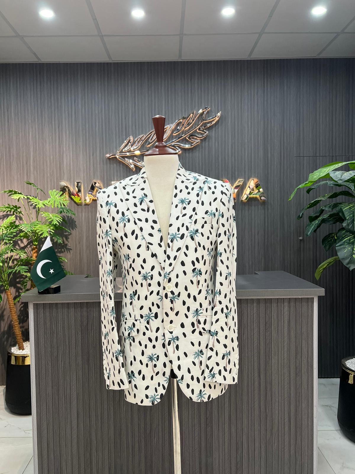 White Printed Casual Coat For Men's Secondary image