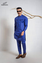 Royal Blue Pocket Style Kurta Pajama For Men's