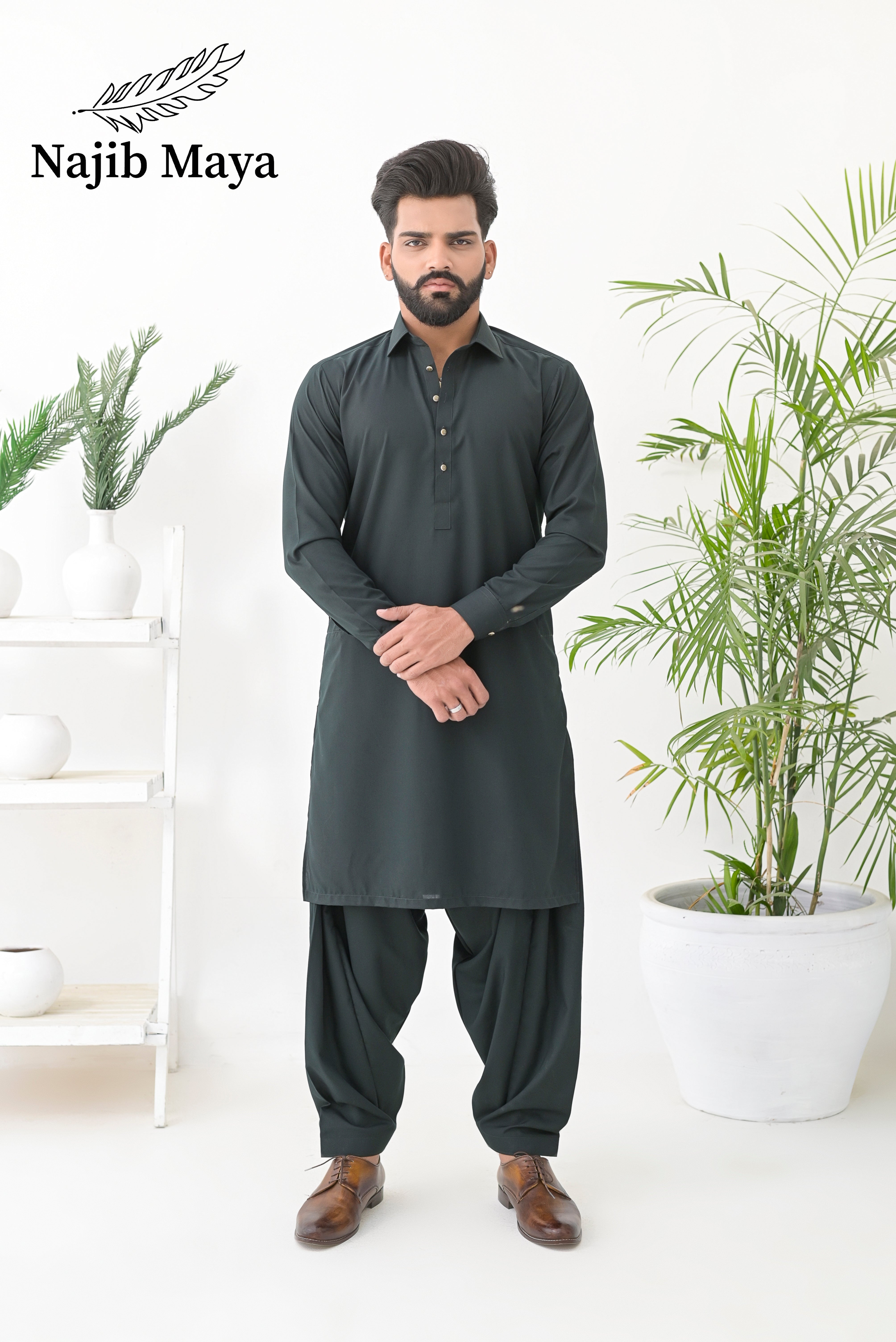 Bottle Green Shalwar Kameez For Men's Main image