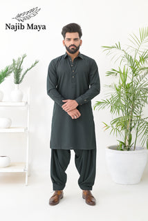 Bottle Green Shalwar Kameez For Men's