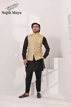 Load image into Gallery viewer, Cream Embroidery Waist Coat &amp; Black Kurta Pajama For Men&#39;s