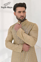 Beige Embroidery Waist Coat & Beige Embroidery Kurta Pajama For Men's