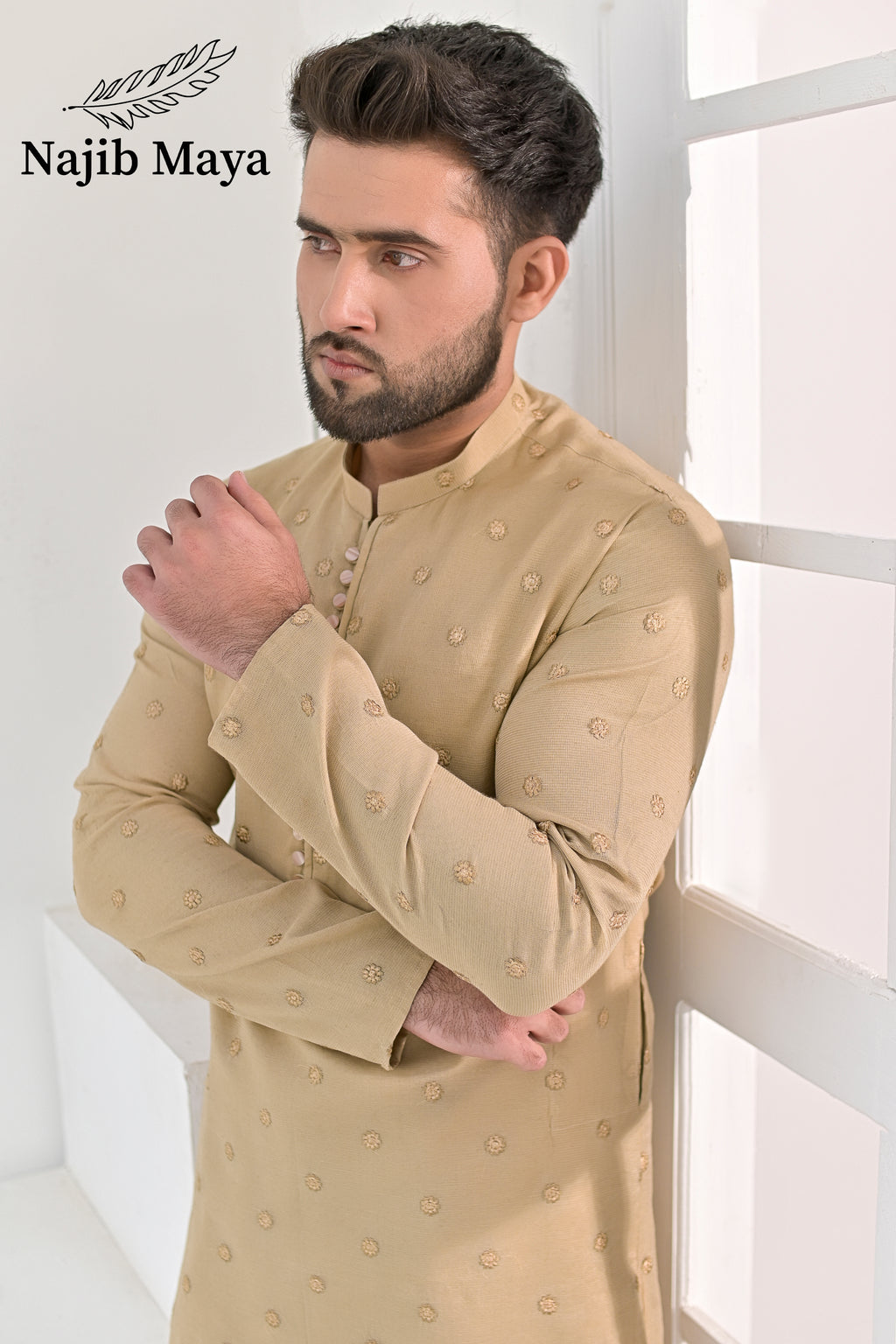 Beige Embroidery Waist Coat & Beige Embroidery Kurta Pajama For Men's