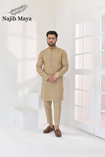 Beige Embroidered Kurta Pajama For Men's