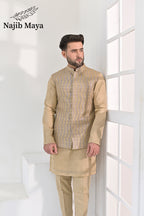 Beige Embroidery Waist Coat & Beige Embroidery Kurta Pajama For Men's