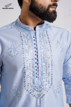 Load image into Gallery viewer, Ice Blue Stylish Embroidered Kurta Pajama For Men&#39;s