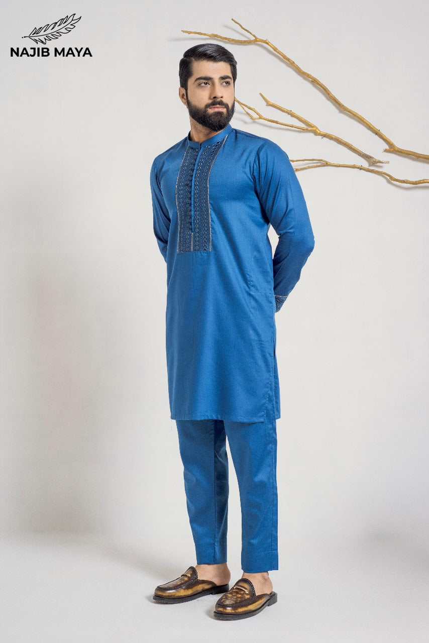 Till Blue Stylish Kurta Pajama + Shawl For Men's