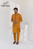 Mustard Embroidery + Handwork Work Waist Coat & Mustard Kurta Pajama For Men's