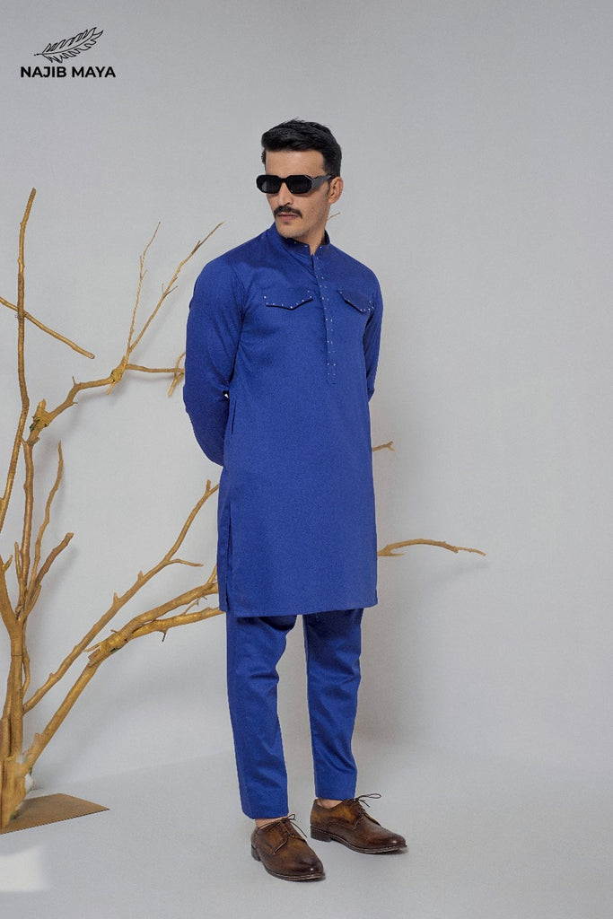 Royal Blue Pocket Style Kurta Pajama For Men's