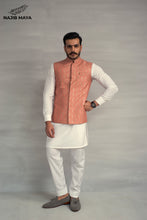 Load image into Gallery viewer, Powder Pink Embroidery Waistcoat + White Kurta Pajama For Men&#39;s