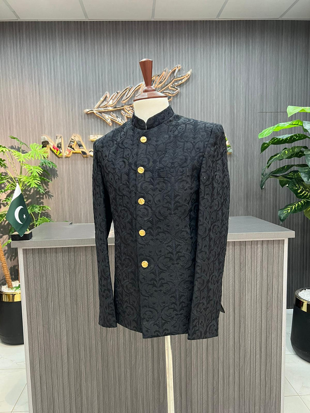 Black Elegant Embroidered Prince Coat For Men's