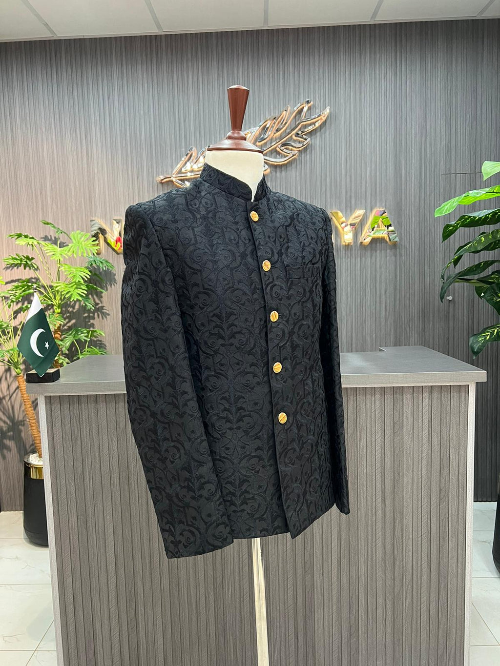 Black Elegant Embroidered Prince Coat For Men's