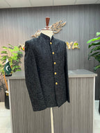 Black Elegant Embroidered Prince Coat For Men's