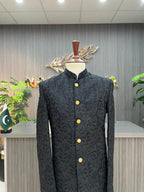 Black Elegant Embroidered Prince Coat For Men's