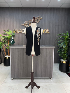 Black Embroidered Waistcoat For Men's