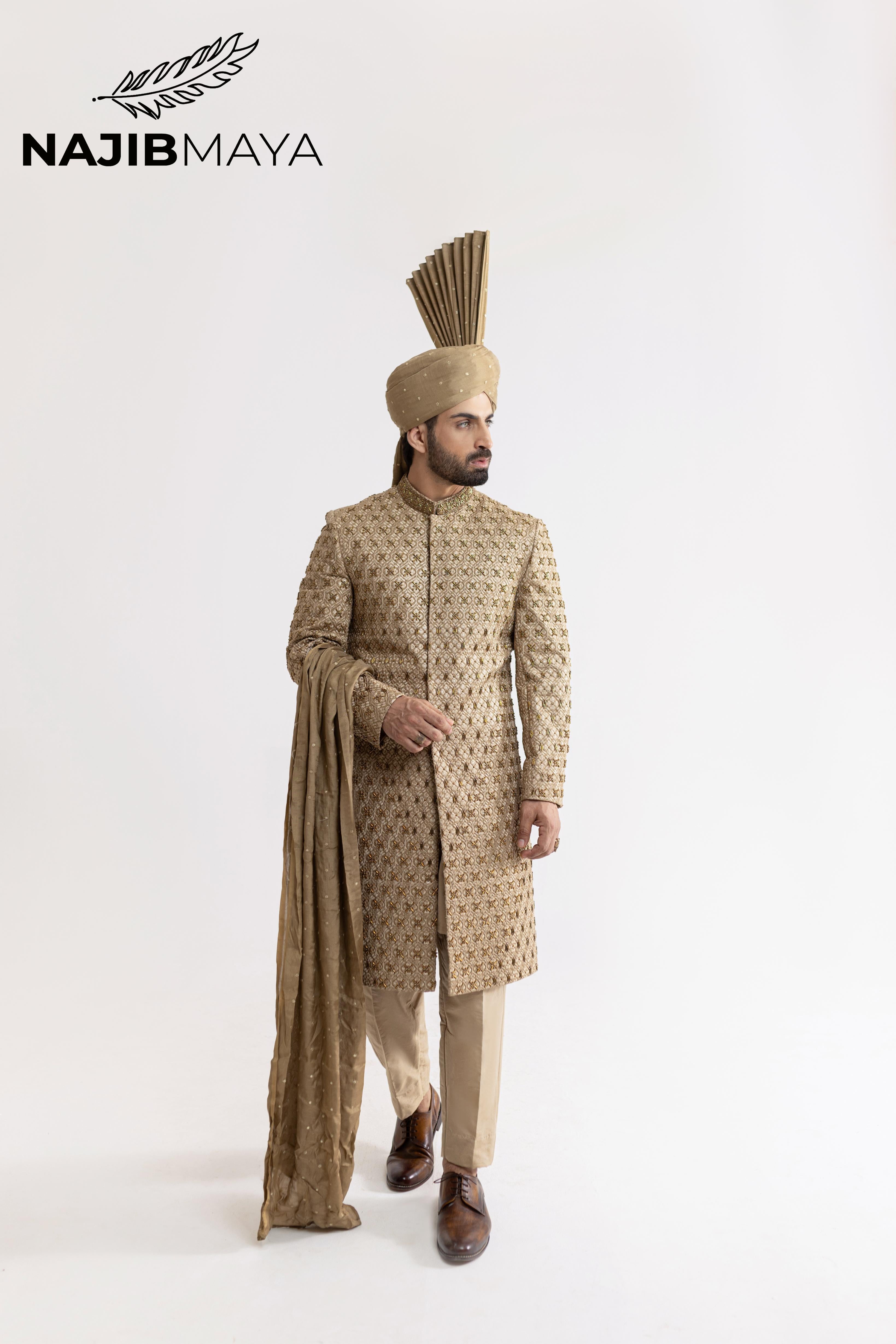 Beige Hand Work Sherwani For Men's Main image