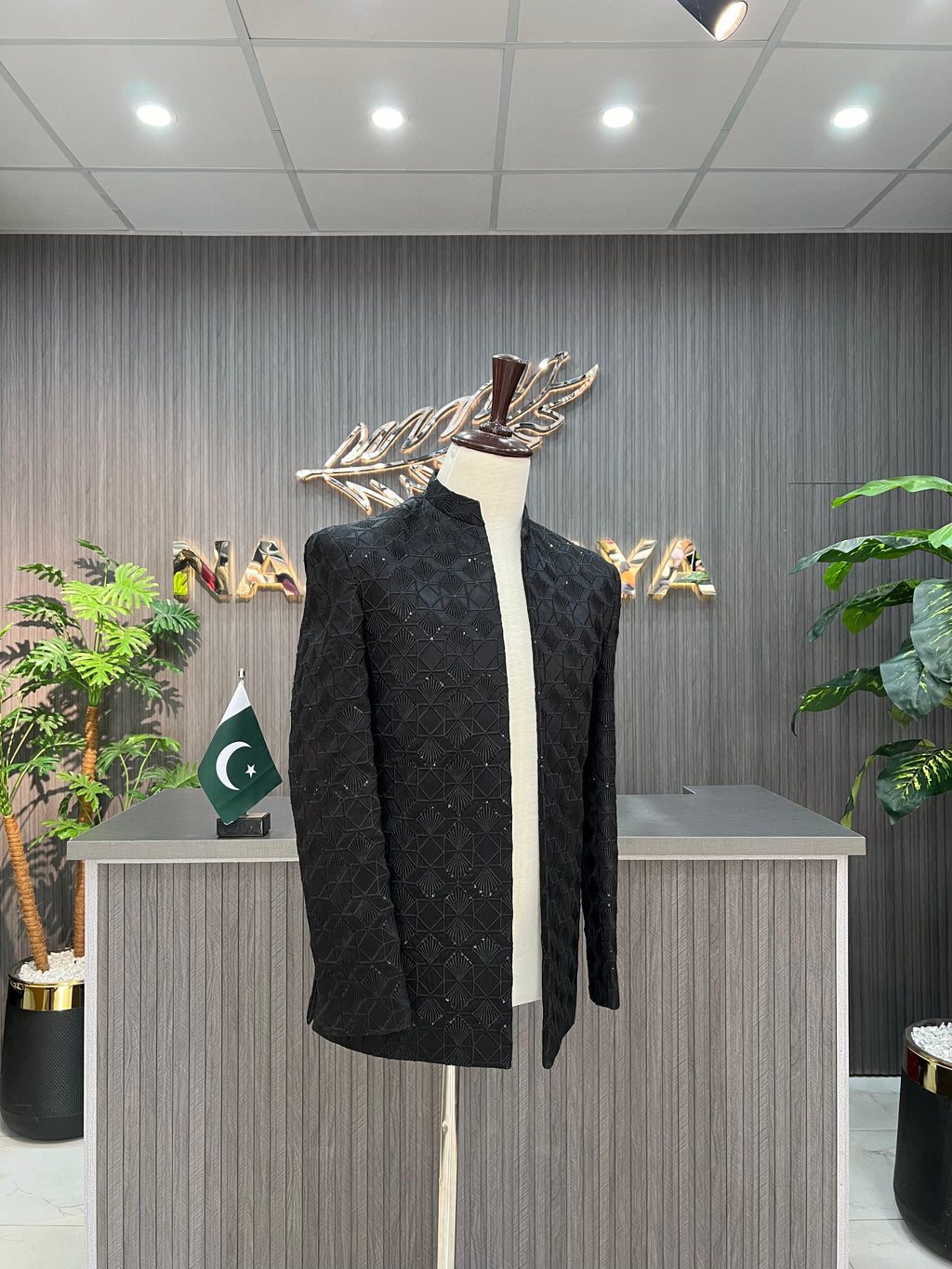 Black Embroidered Prince Coat For Men's