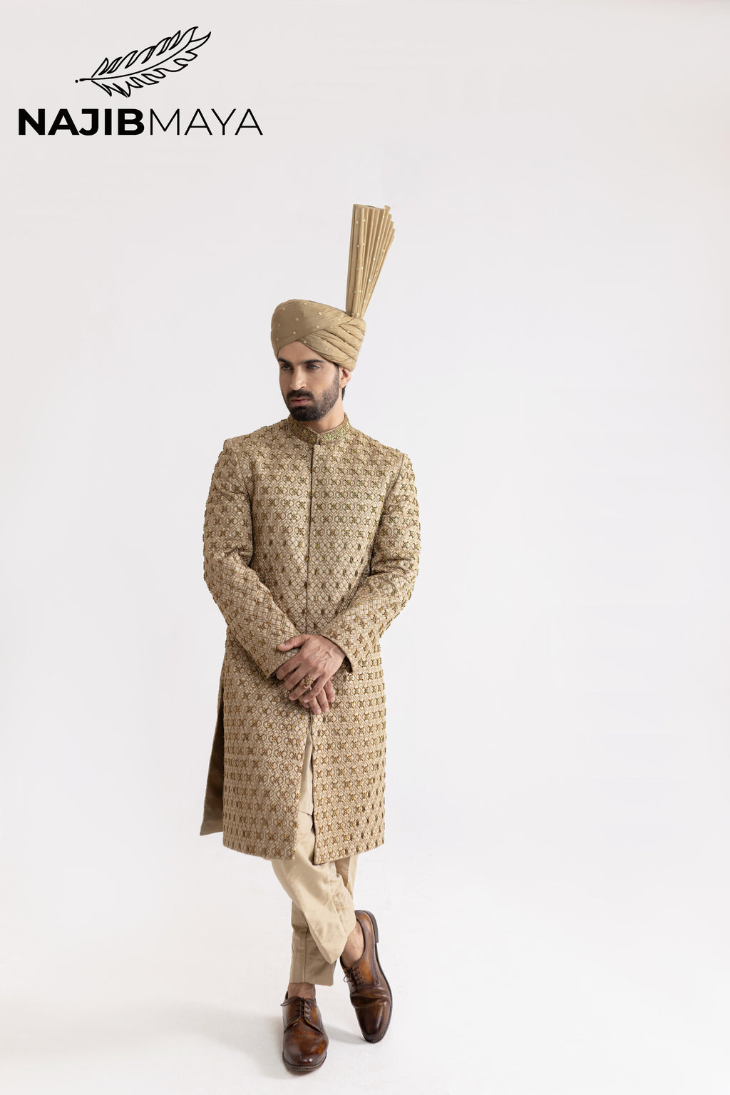 Beige Hand Work Sherwani For Men's