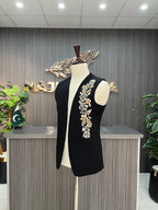 Black Embroidered Waistcoat For Men's