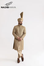 Beige Hand Work Sherwani For Men's