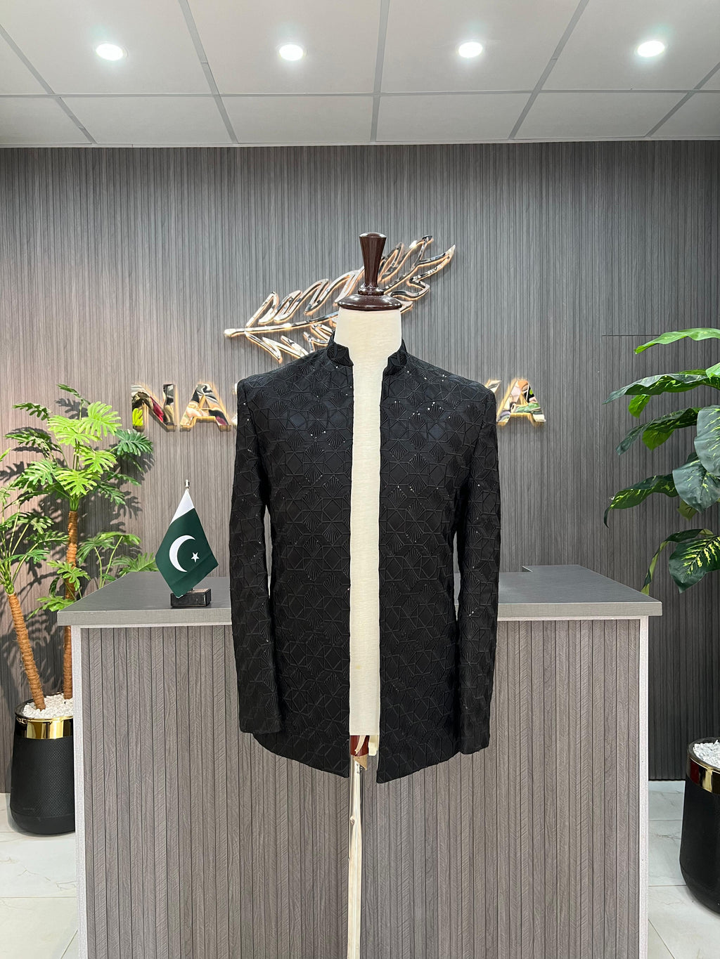 Black Embroidered Prince Coat For Men's