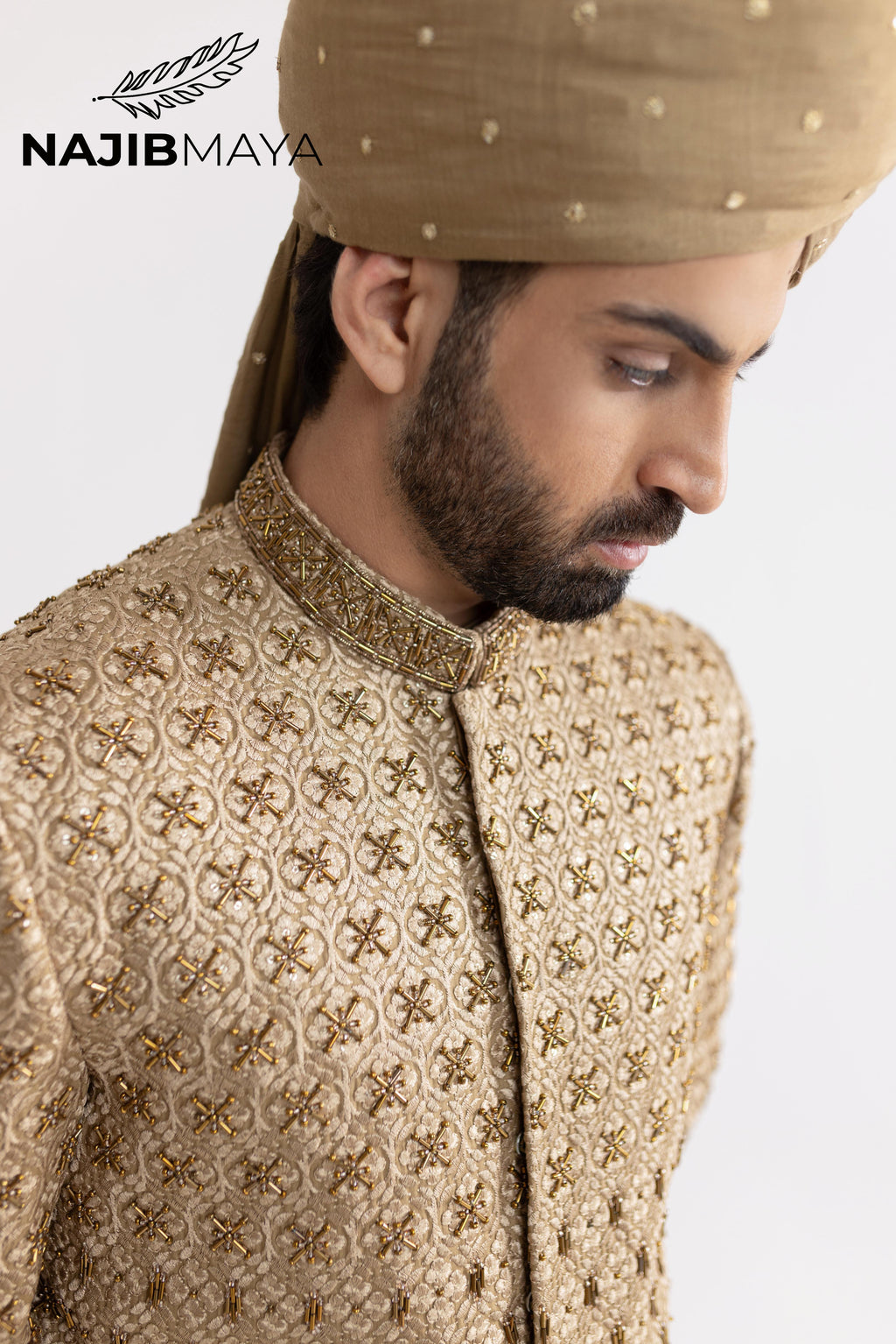 Beige Hand Work Sherwani For Men's