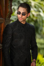 Black Handwork Embroidered Prince Coat with Classic Pant