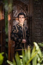 Black Handwork Prince Coat with Kurta & Bell Bottom
