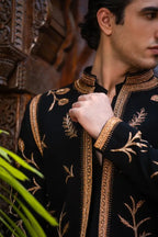 Black Handwork Prince Coat with Kurta & Bell Bottom