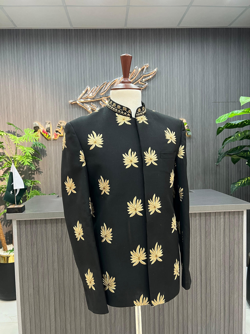 Black & Golden Embroidered Prince Coat For Men's