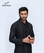 Black Embroidery Kurta Pajama + Shawl For Men's