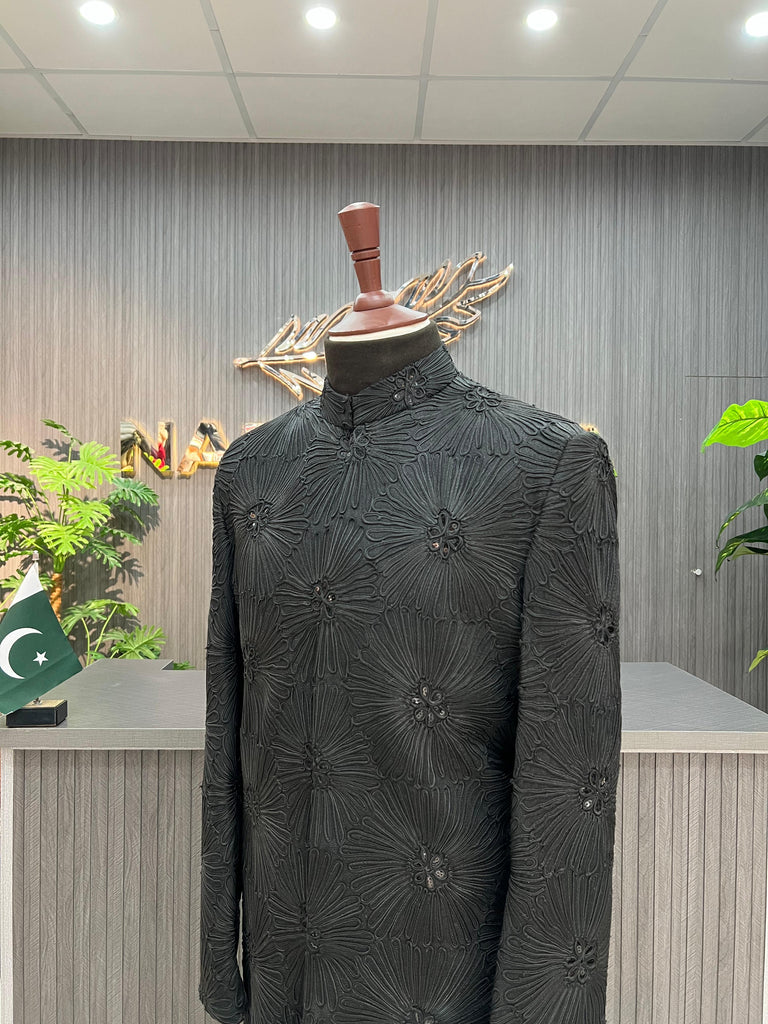 Black Embroidery Sherwani For Men's