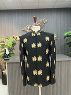 Black & Golden Embroidered Prince Coat For Men's