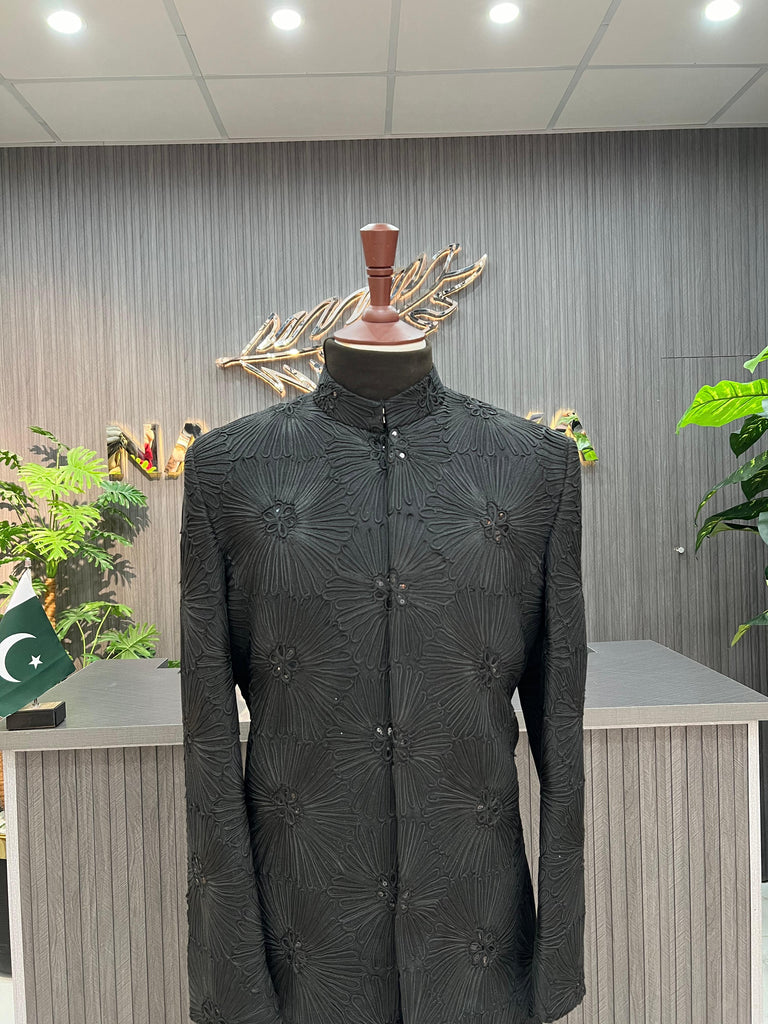 Black Embroidery Sherwani For Men's