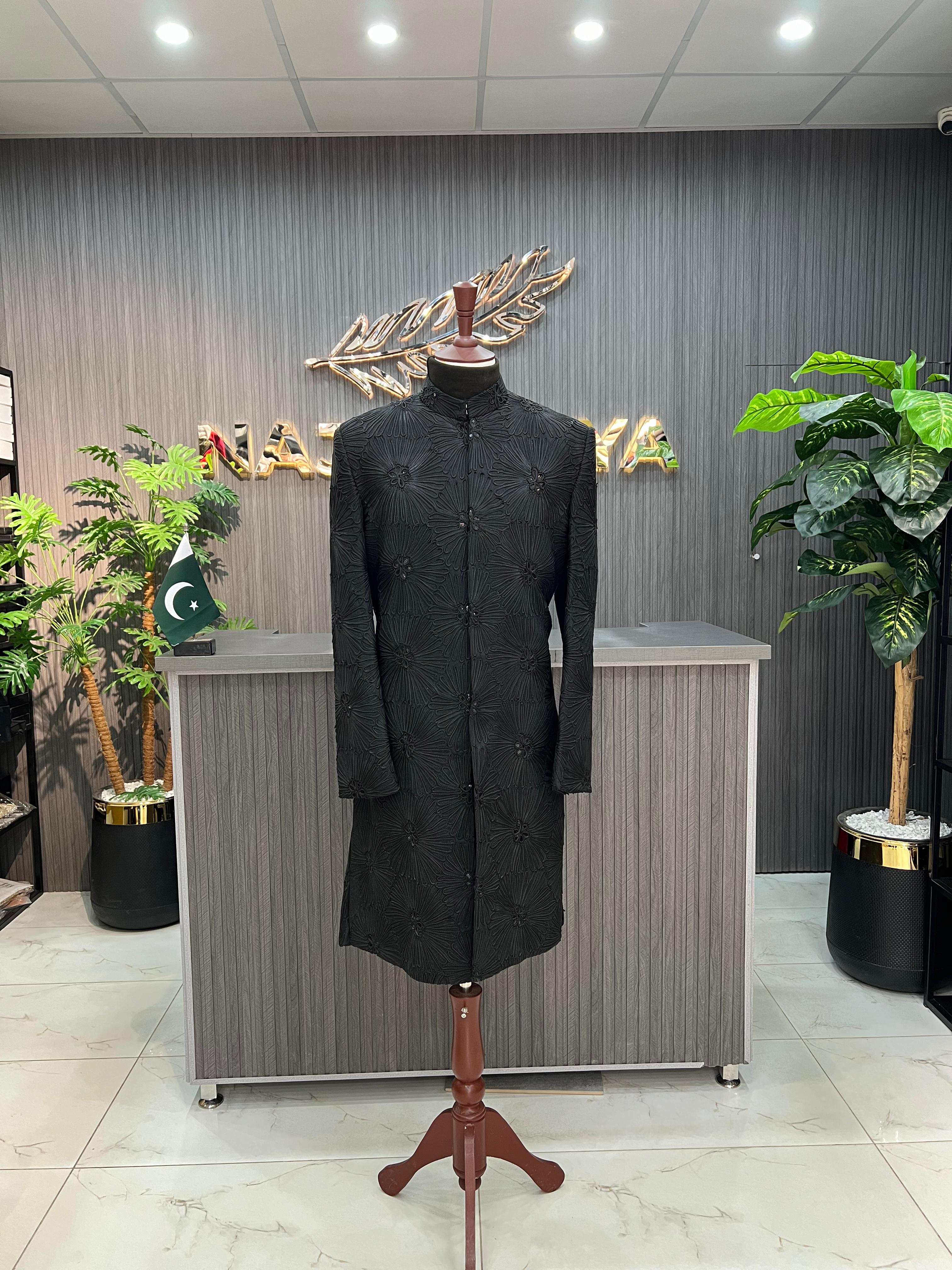 Black Embroidery Sherwani For Men's Main image