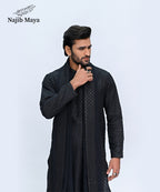 Black Embroidery Kurta Pajama + Shawl For Men's