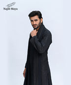 Black Embroidery Kurta Pajama + Shawl For Men's