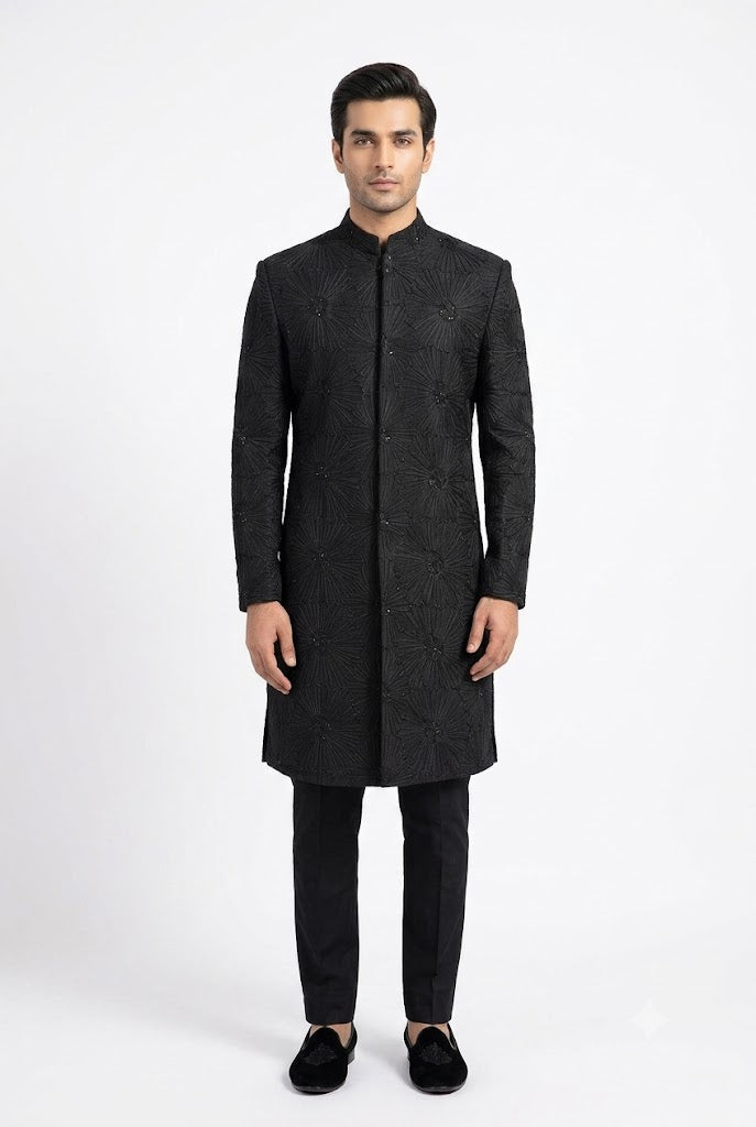 Black Embroidery Sherwani For Men's Main image