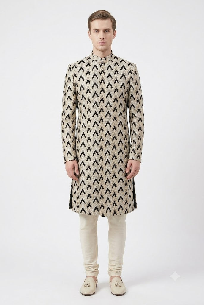 Black Golden Embroidery Sherwani For Men's