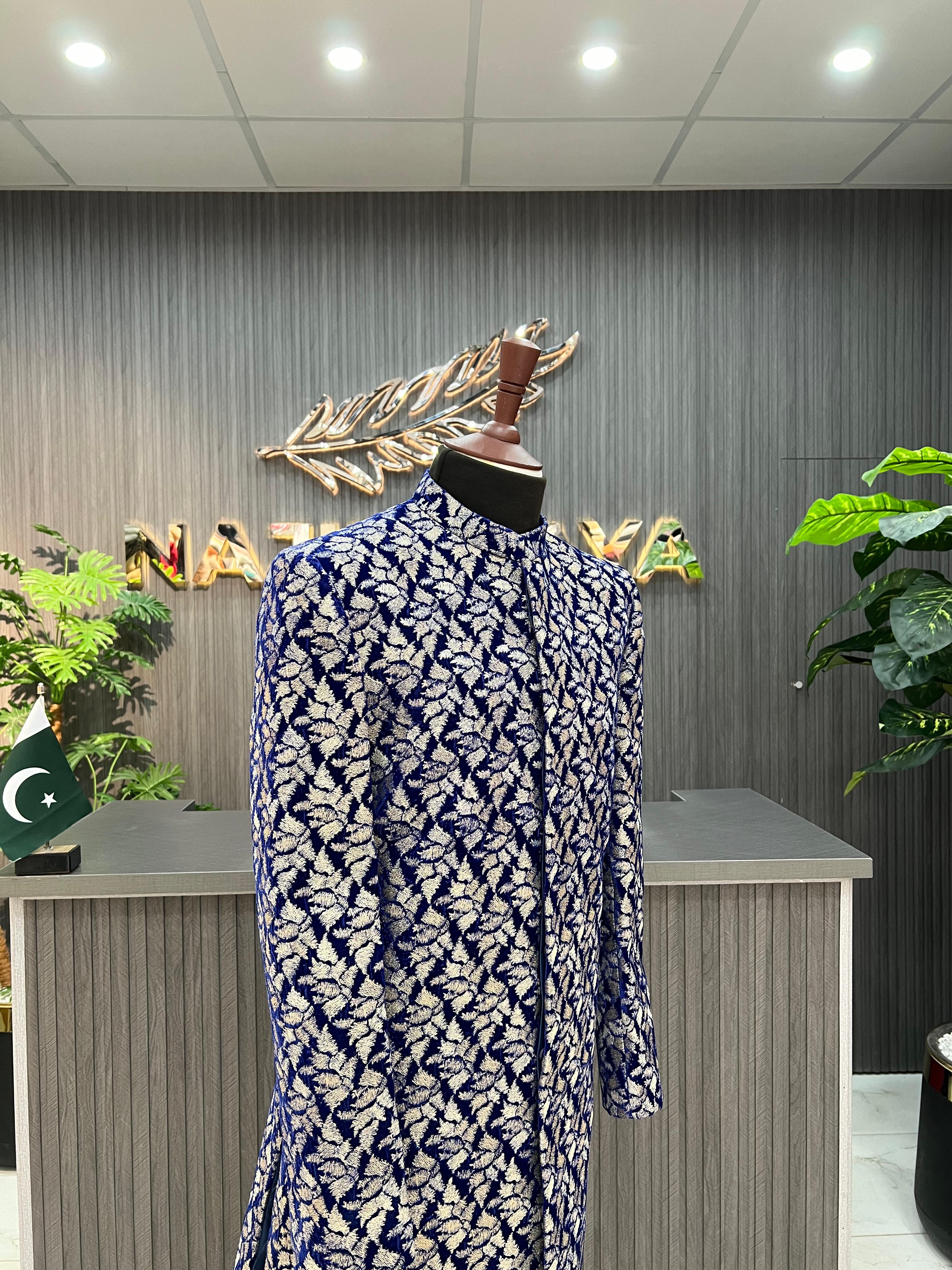 Blue Embroidery Sherwani For Men's Secondary image