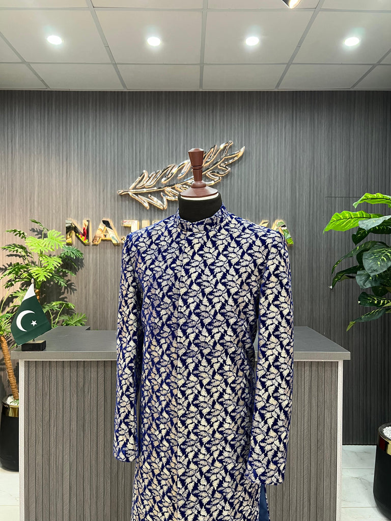 Blue Embroidery Sherwani For Men's